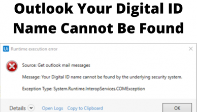 Outlook Your Digital ID Name Cannot Be Found
